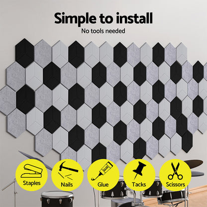 Alpha Acoustic Foam 12pcs 35x30x0.9cm Soundproof Absorption Panel Adhesive Grey