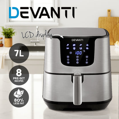 Devanti Air Fryer 7L LCD Fryers Stainless Steel