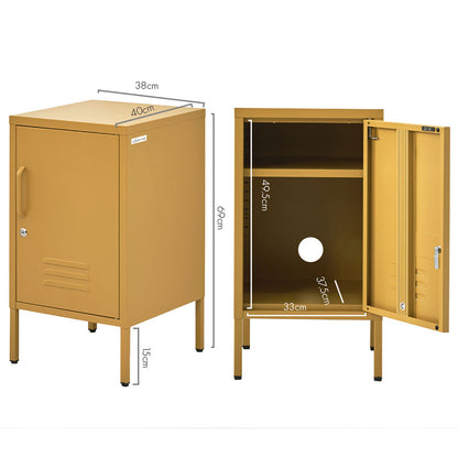 Artiss Bedside Table Metal Cabinet - Yellow