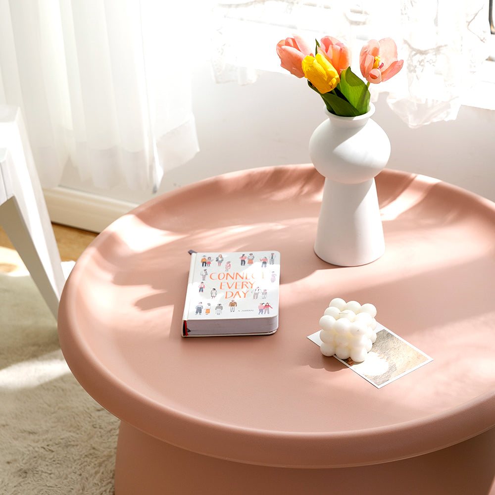 Artiss Coffee Table Round 71CM Plastic Pink