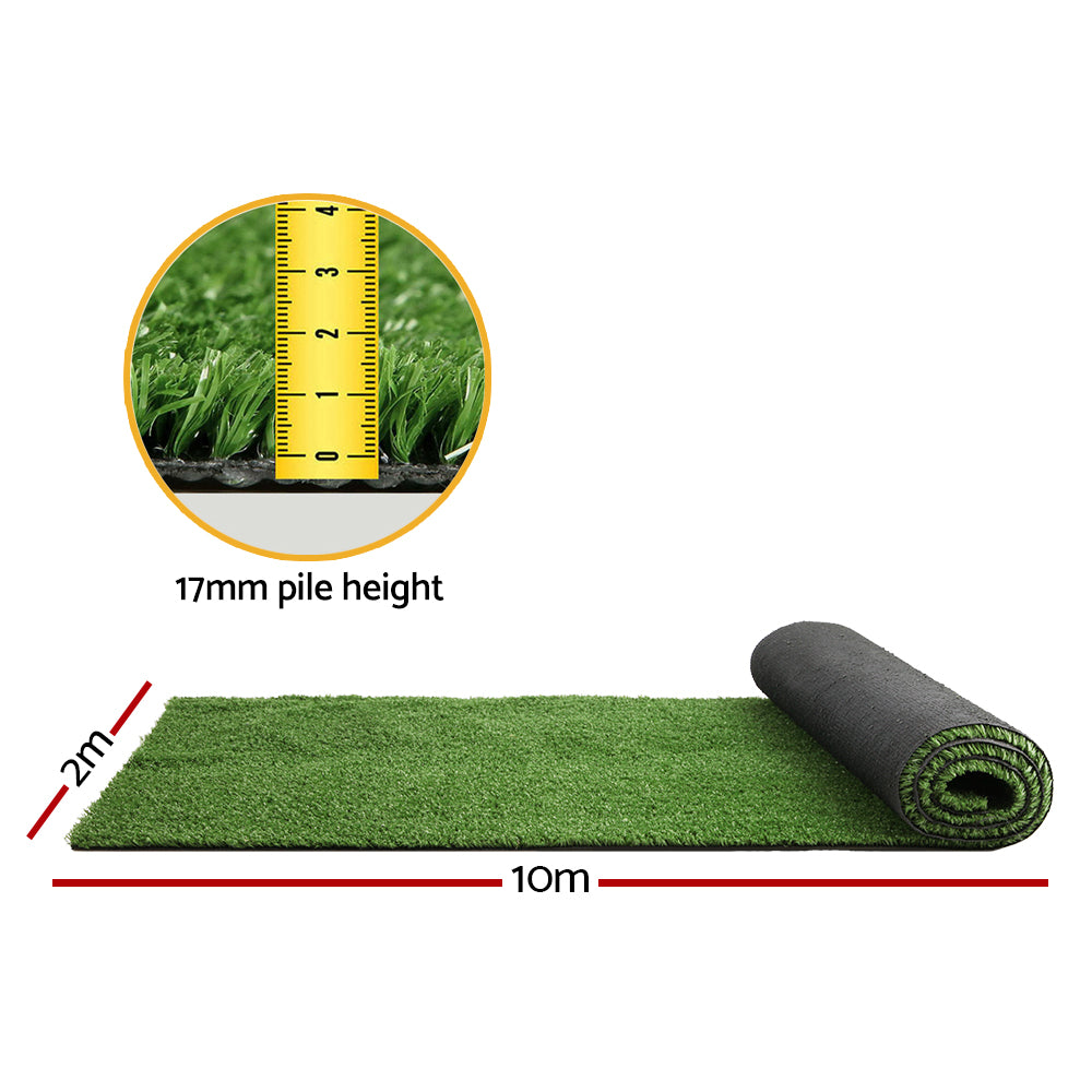 Primeturf Artificial Grass 2mx10m 17mm Synthetic Fake Lawn Turf Plant Plastic Olive