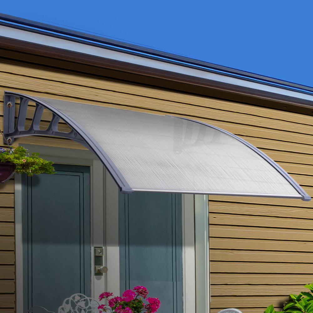 Instahut Window Door Awning Canopy 1.5mx4m Transparent Sheet Grey Plastic Frame