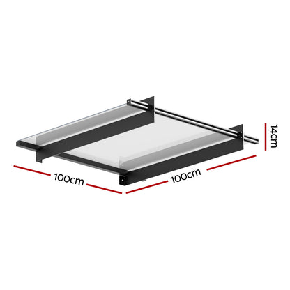 Instahut Window Door Awning Canopy 1mx1m Flat Transparent Sheet Metal Frame