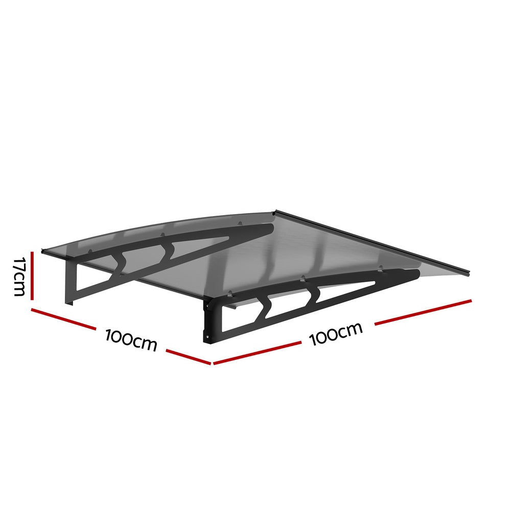 Instahut Window Door Awning Canopy 1mx1m Grey Solid Sheet Metal Frame