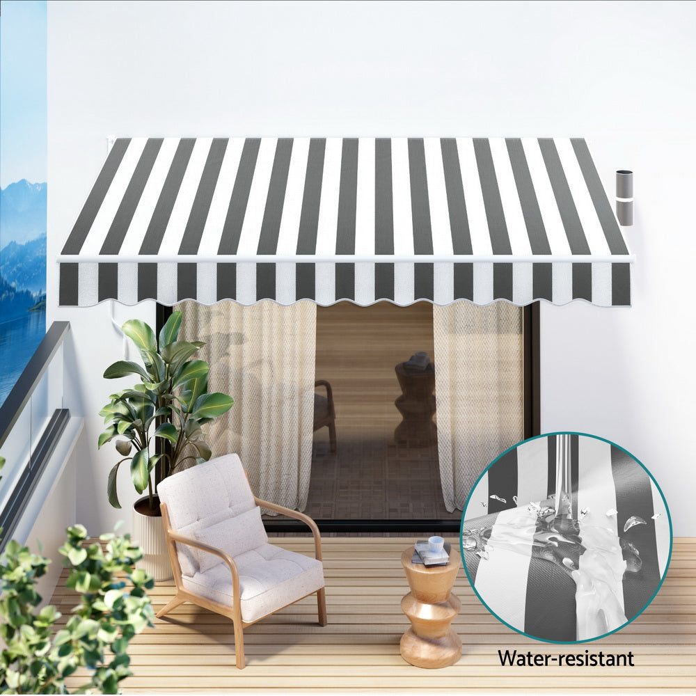 Instahut Retractable Folding Arm Awning Manual Sunshade 3Mx2.5M Grey White