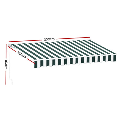 Instahut Retractable Folding Arm Awning Motorised Sunshade 3Mx2.5M Green White