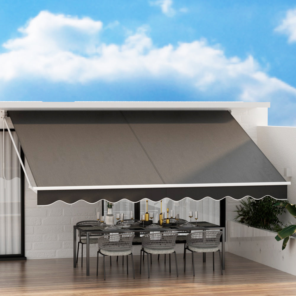 Instahut Retractable Folding Arm Awning Motorised Sunshade 4.5Mx3M Grey