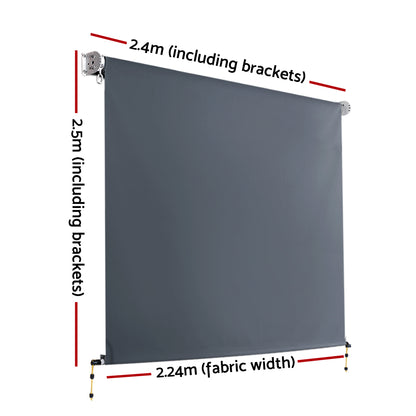 Instahut Outdoor Blinds Blackout Roll Down Awning Window Shade 2.4X2.5M Grey