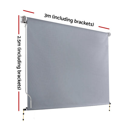 Instahut Outdoor Blinds Light Filtering Roll Down Awning Shade 3X2.5M Grey