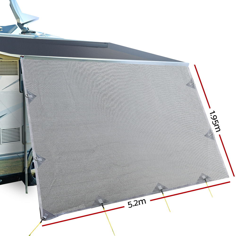 Caravan Privacy Screen Roll Out Awning 5.2x1.95M End Wall Side Sun Shade Grey