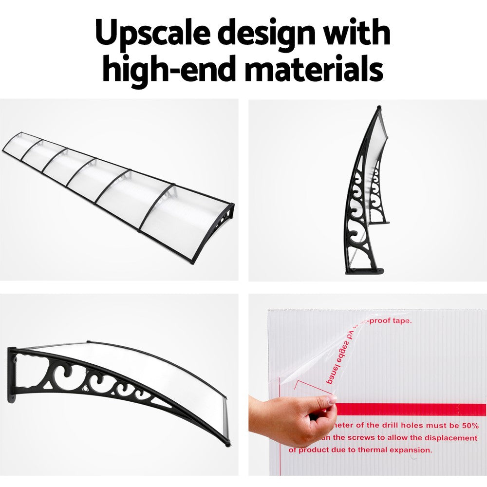 Instahut Window Door Awning 1mx6m Transparent Plastic Frame