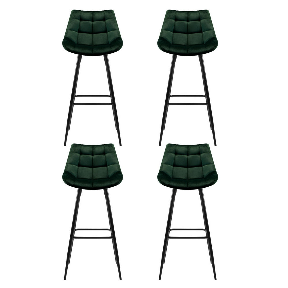 Artiss 4x Bar Stools Velvet Chairs Green