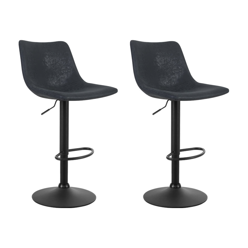 Artiss 2x Bar Stools Vintage Leather Swivel Gas Lift Black