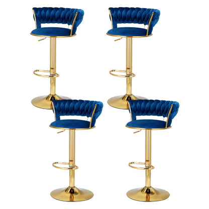 Artiss 4x Bar Stools Gas Lift Velvet Woven Backrest Navy