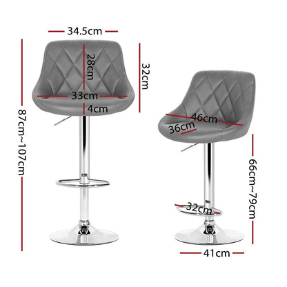 Artiss 4x Bar Stools Leather Padded Gas Lift Grey