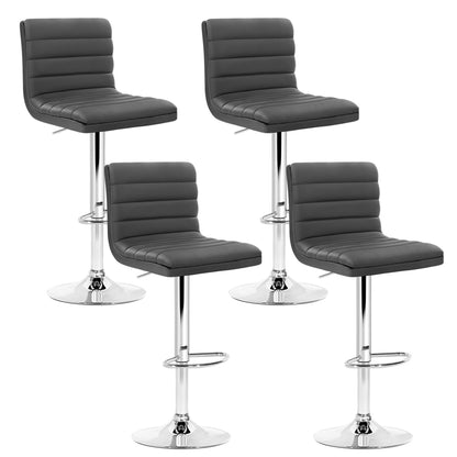 Artiss Set of 4 PU Leather Lined Pattern Bar Stools- Grey and Chrome