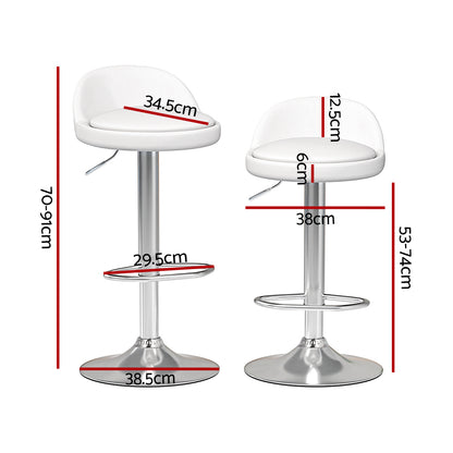 Artiss 2x Bar Stools PU Leather Gas Lift White