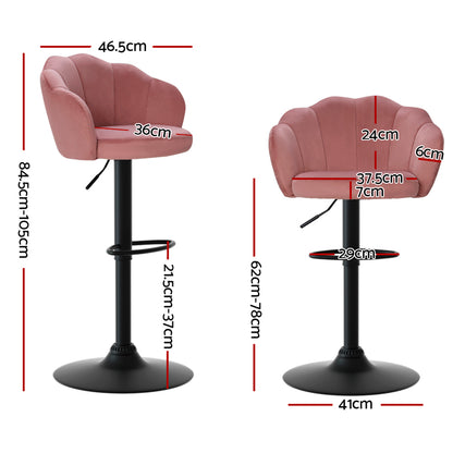 Artiss 2x Bar Stools Gas Lift Velvet Pink