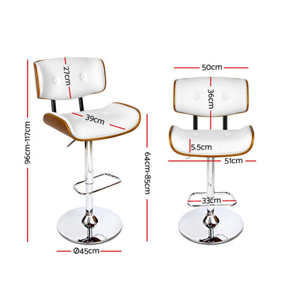 Artiss 2x Bar Stools Gas Lift Leather White