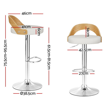 Artiss 4x Bar Stools Adjustable Leather Padded White