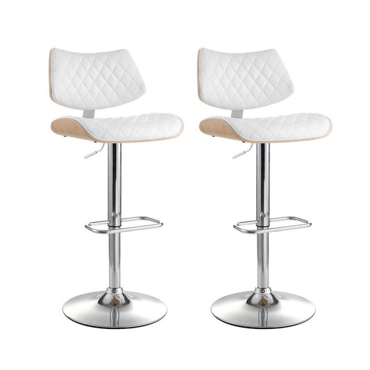 Artiss 2x Bar Stools Kitchen Dining Chairs Gas Lift Stool Wooden Leather White