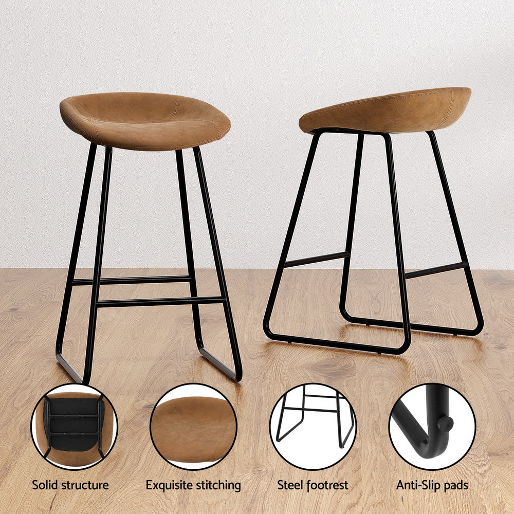 Artiss 4x Bar Stools Kitchen Dining Chairs Counter Stool PU Leather Metal Brown