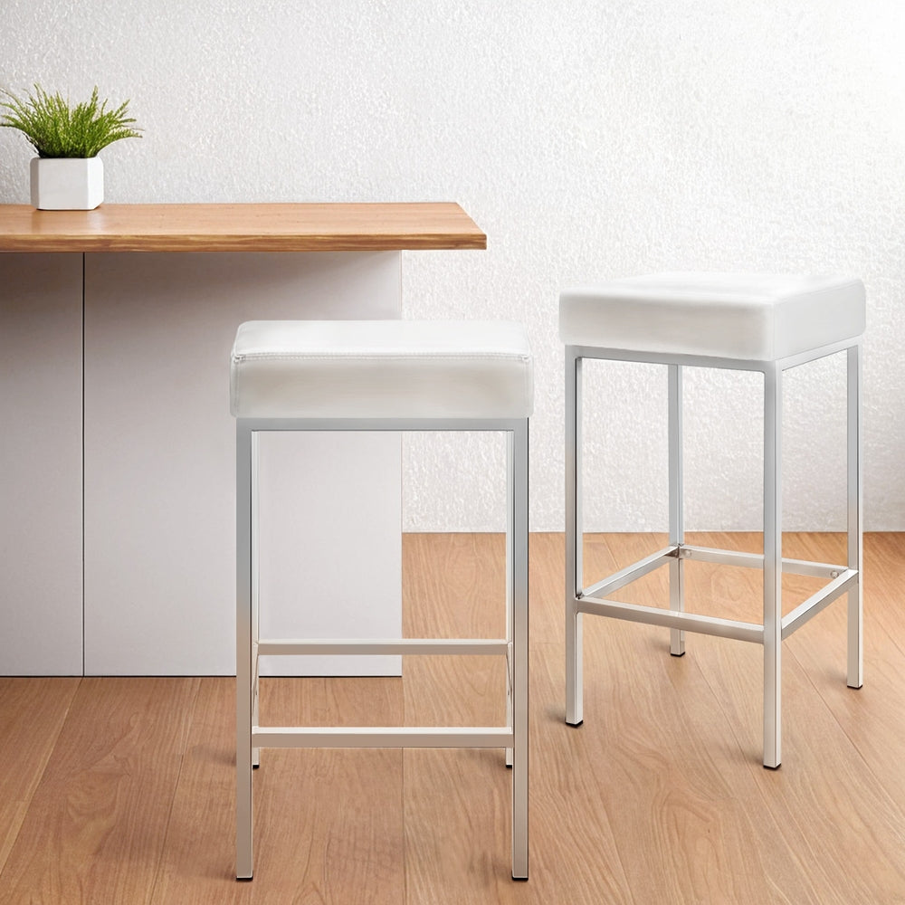 Artiss 4x Bar Stools Leather Padded Metal White