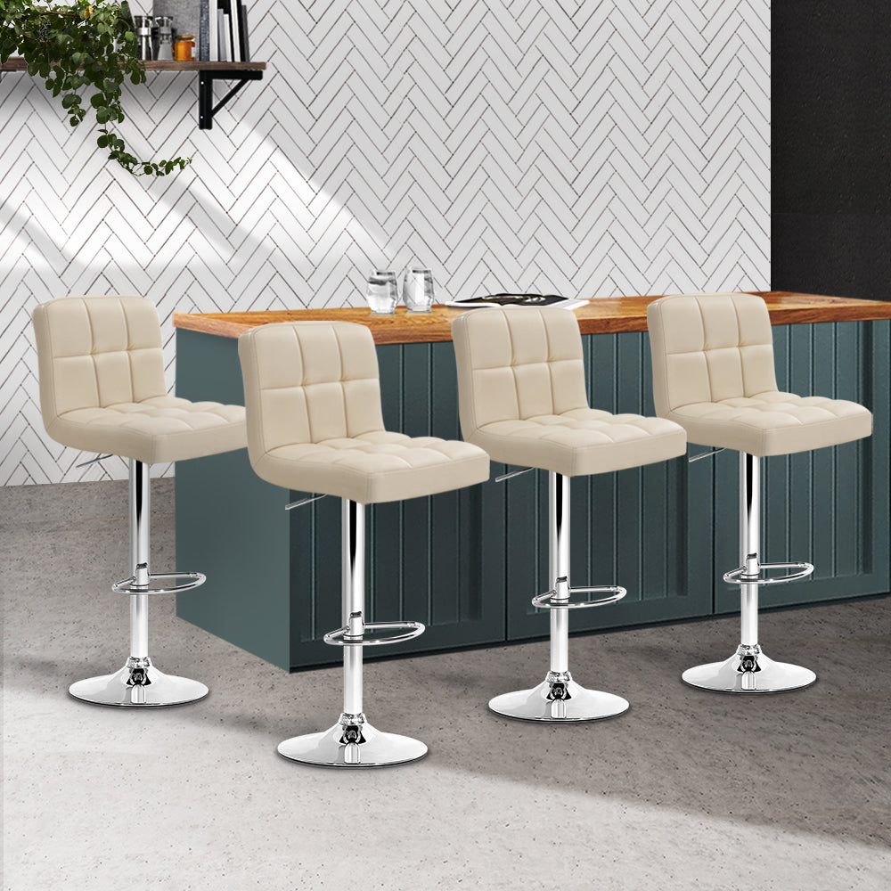 Artiss 4x Bar Stools Leather Gas Lift Beige