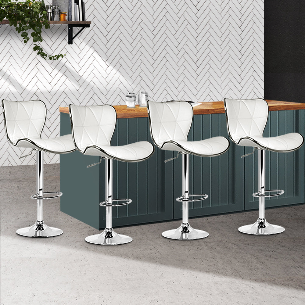 Artiss 4x Bar Stools Gas Lift Leather Seat White