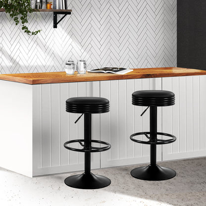 Artiss 2x Bar Stools Leather Padded Gas Lift Black