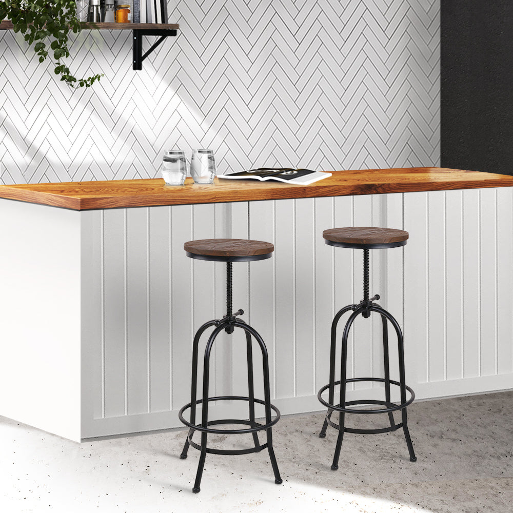 Artiss 2x Bar Stools Adjustable Wood Chairs