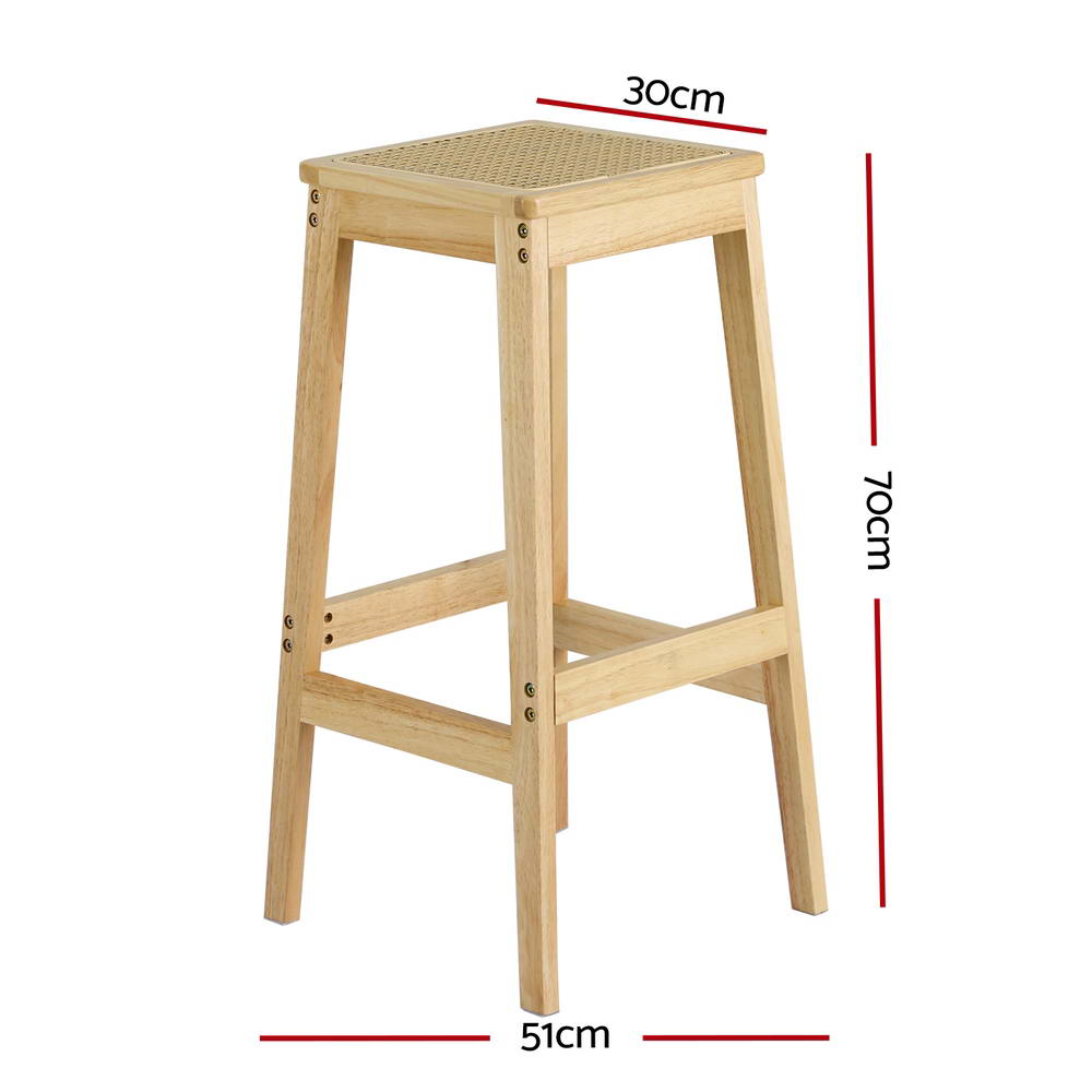 Artiss 2x Bar Stools Rubber Wood Stool Counter Chair Rattan Barstools Kitchen