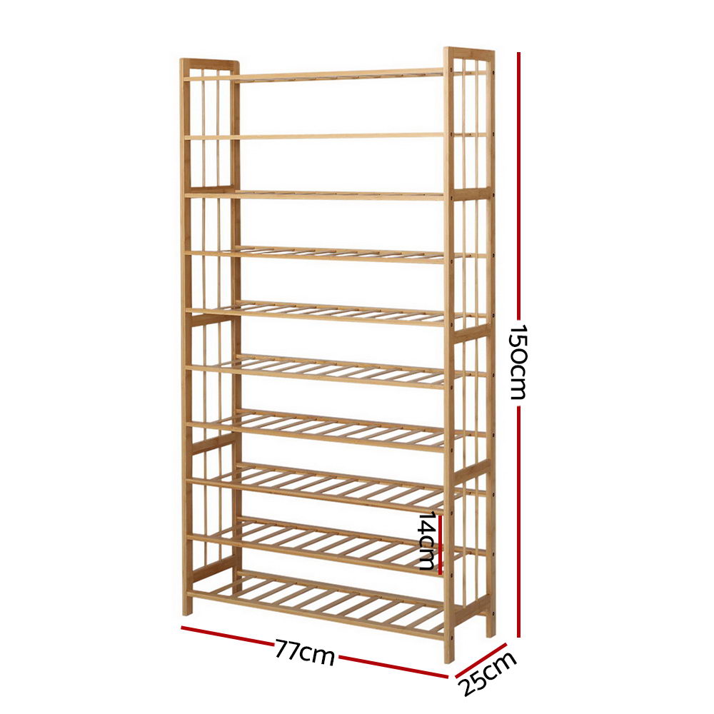 Artiss Shoe Rack Cabinet Bamboo 10-tier 50 Pairs