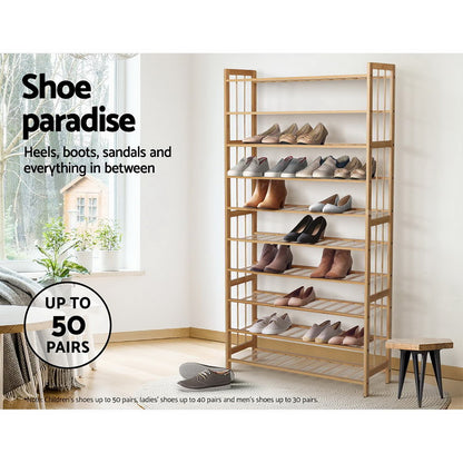 Artiss Shoe Rack Cabinet Bamboo 10-tier 50 Pairs