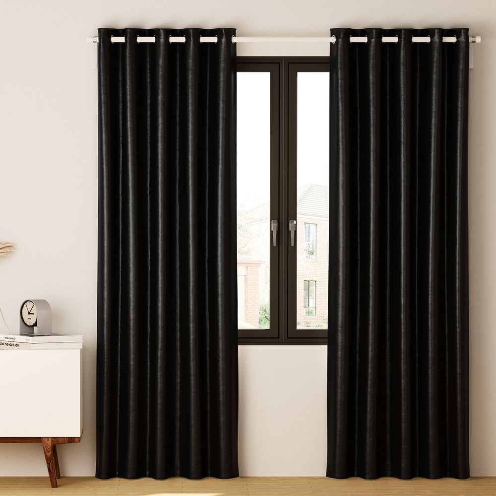 Artiss 2X Blockout Curtains Eyelet 180x213cm Black Shine