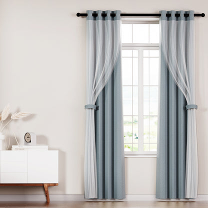 Artiss 2X 132x213cm Blockout Sheer Curtains Light Grey