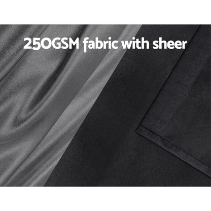 Artiss 2X 132x242cm Blockout Sheer Curtains Black