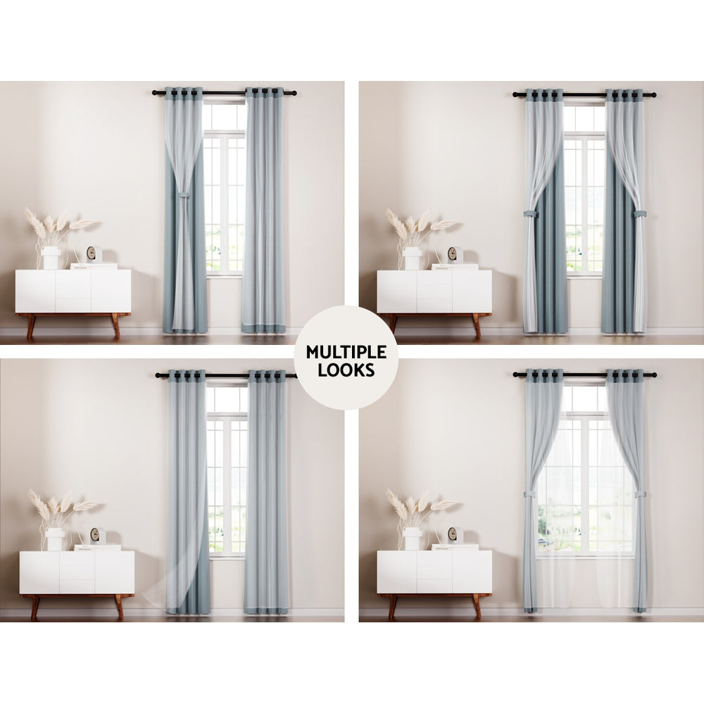 Artiss 2X 132x242cm Blockout Sheer Curtains Light Grey