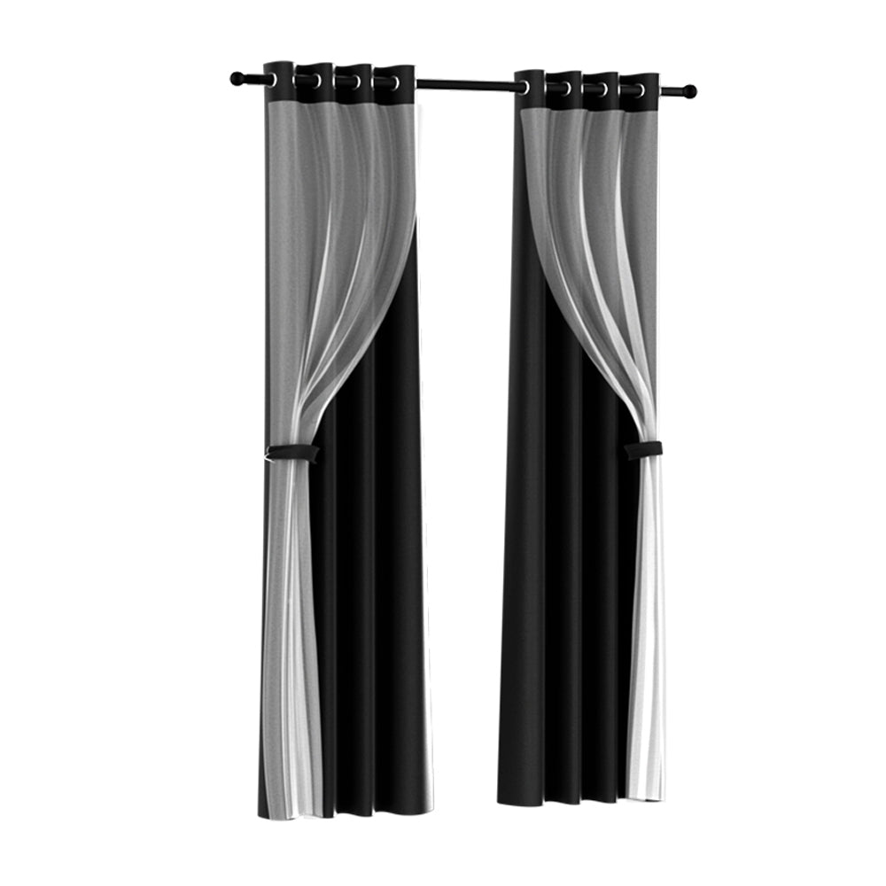 Artiss 2X 132x274cm Blockout Sheer Curtains Black