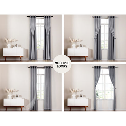 Artiss 2X 132x274cm Blockout Sheer Curtains Charcoal