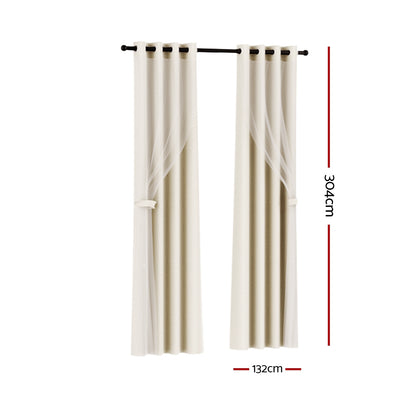 Artiss 2X 132x304cm Blockout Sheer Curtains Beige