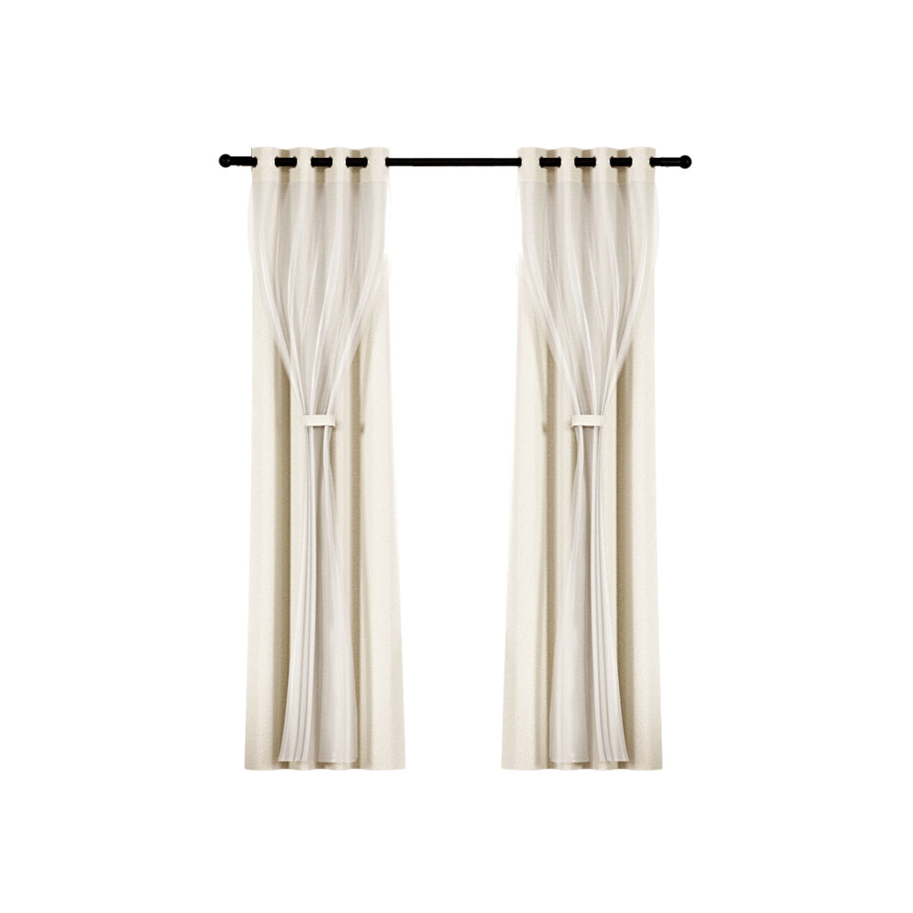 Artiss 2X 132x304cm Blockout Sheer Curtains Beige