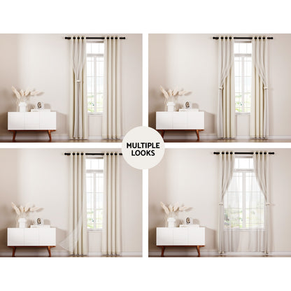 Artiss 2X 132x304cm Blockout Sheer Curtains Beige