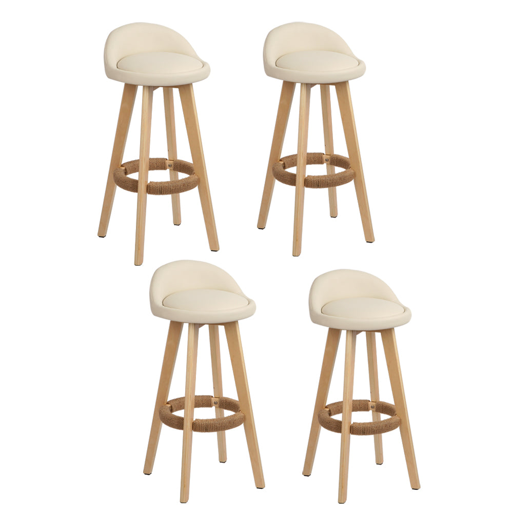 Artiss 4x Bar Stools Padded Leather Wooden Beige