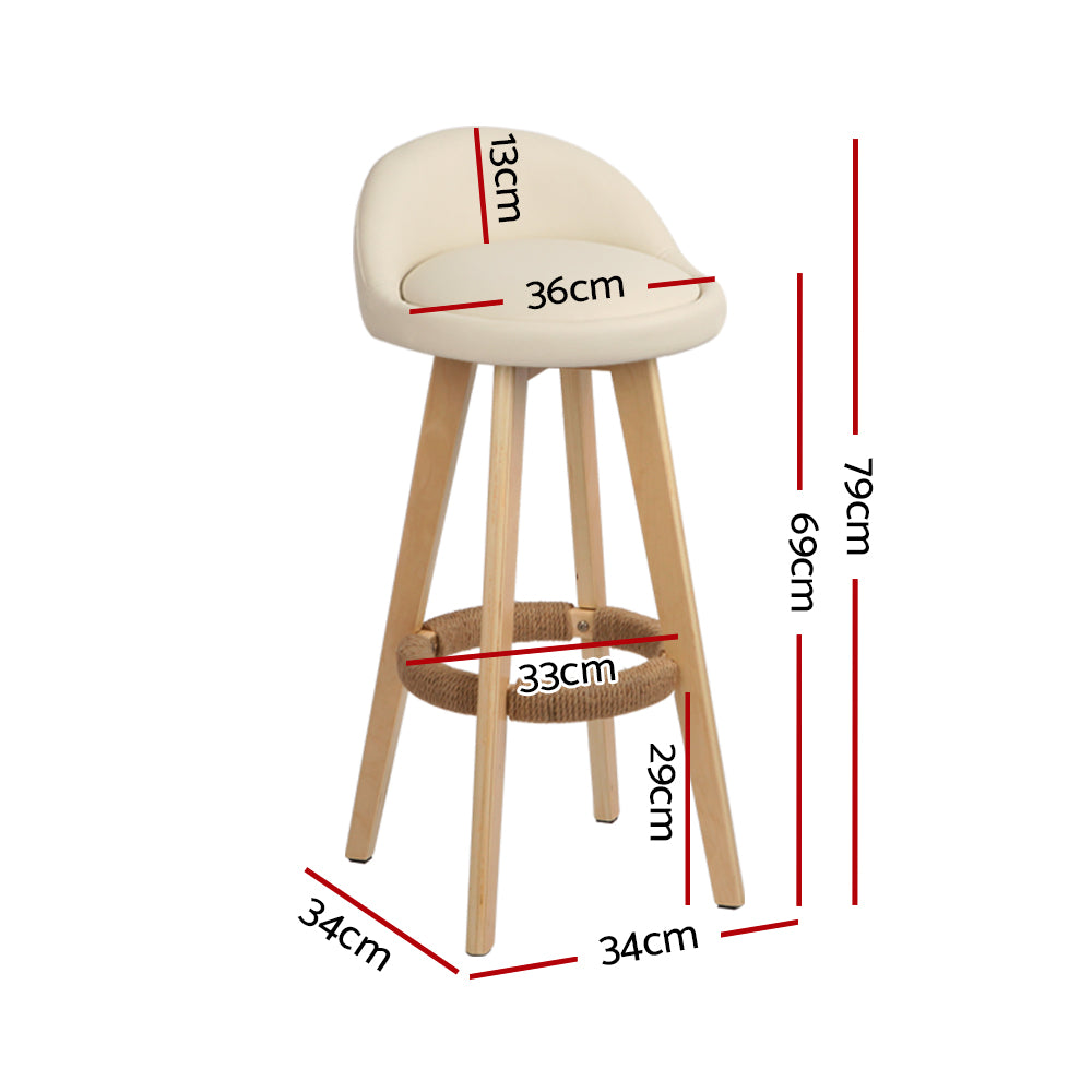 Artiss 4x Bar Stools Padded Leather Wooden Beige