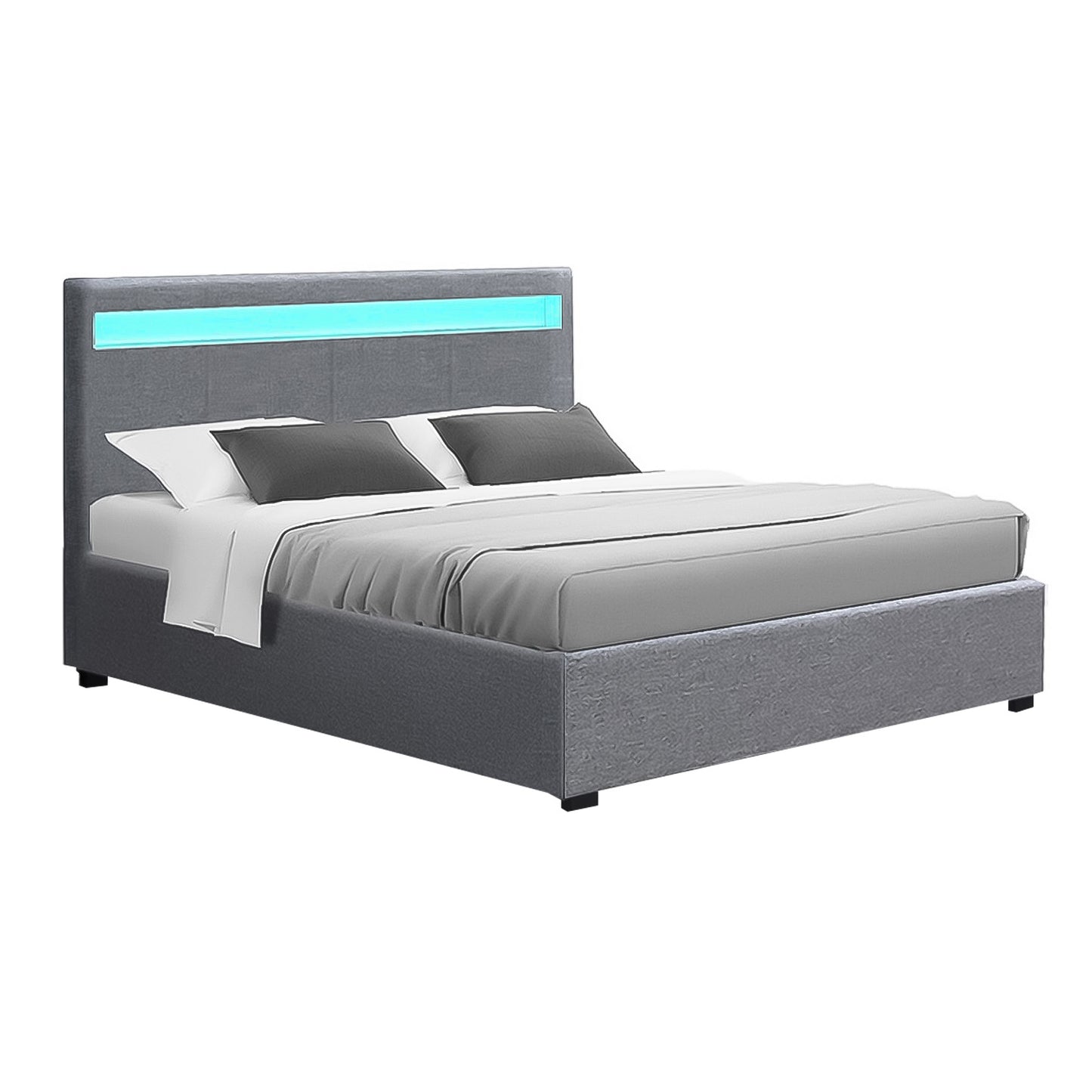 Artiss Bed Frame Queen Size LED Gas Lift Grey COLE