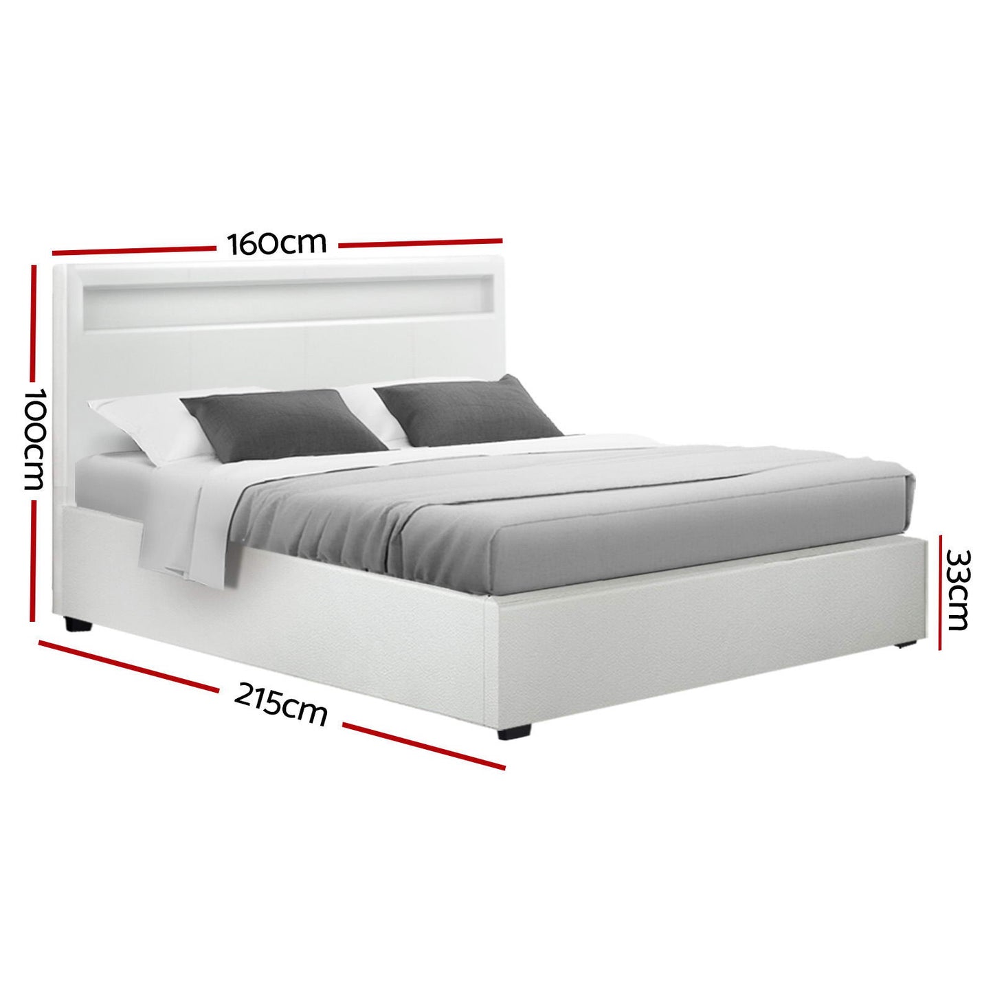 Artiss Bed Frame Queen Size LED Gas Lift White COLE