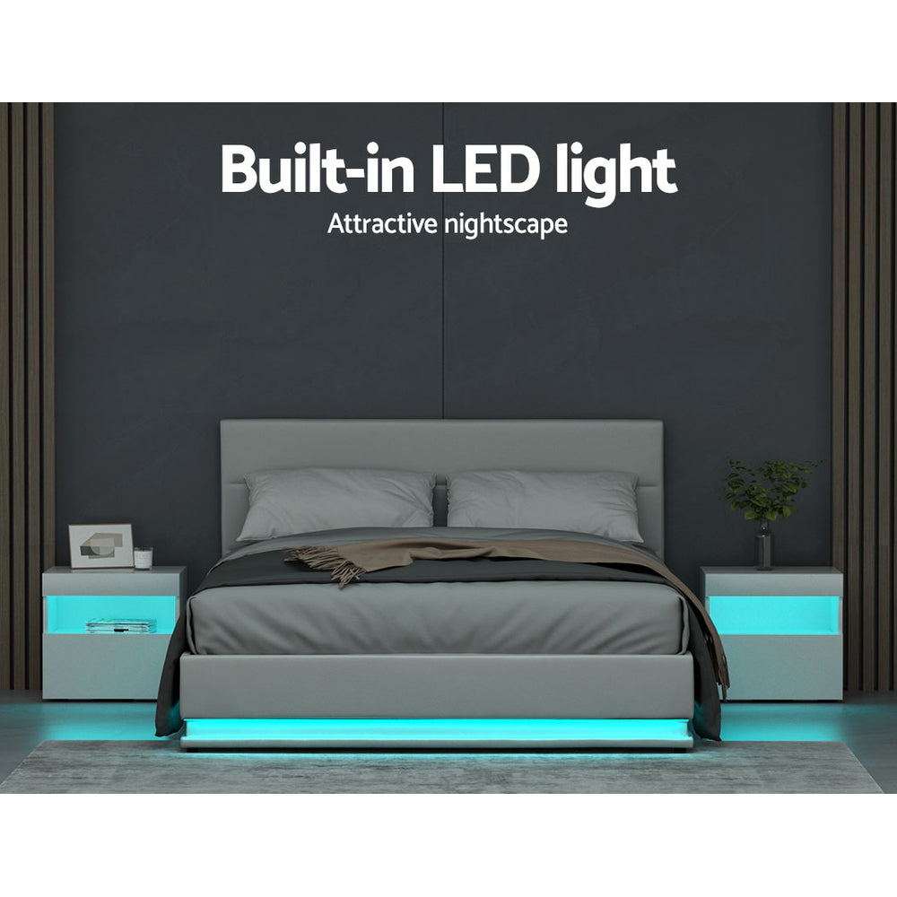 Artiss Bed Frame Queen Size LED Gas Lift White LUMI