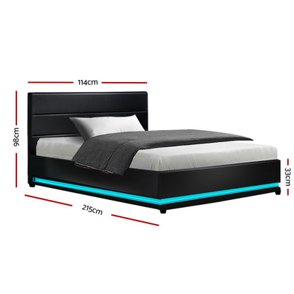 Artiss Bed Frame King Single Size LED Gas Lift Black LUMI