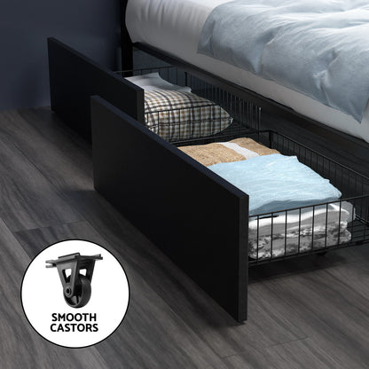 Artiss Bed Frame Double Size LED with 4 Drawers Black DUNN